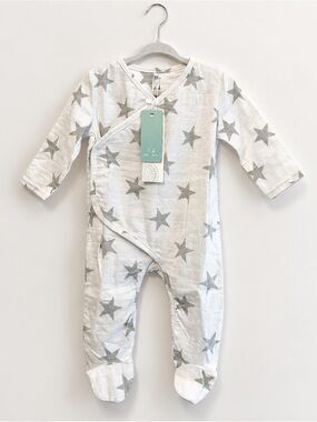 aden + anais Silver Star Muslin Footed Kimono Sleeper 6-9M NWT